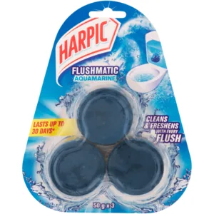 Harpic Flushmatic Aquamarine Cistern Block Toilet Cleaner 3 x 50g