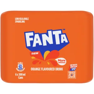 Fanta Orange Flavoured Sparkling Soft Drink Cans 6 x 300ml