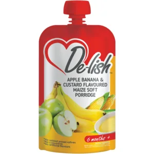 De-lish Apple Banana & Custard Flavoured Maize Soft Porridge 110ml