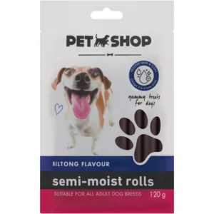 Petshop Biltong Flavour Semi-Moist Dog Treat Rolls 120g