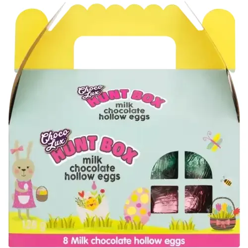 Choco Lux Hunt Box with Milk Chocolate Hollow Eggs 8 Pack