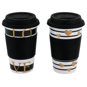 Gold Heart Coffee Mug with Silicon Lid (Design May Vary)