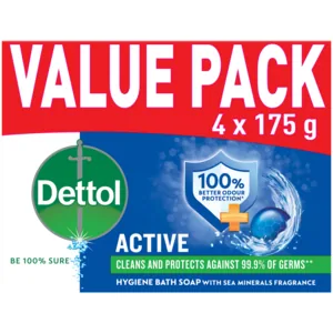 Dettol Active Hygiene Bath Soap Bar 4 x 175g