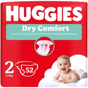 Huggies Dry Comfort Size 2 Disposable Nappies 52 Pack