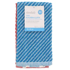 Essentials Terry Stripes Kitchen Towels 35 x 50cm 3-Pack